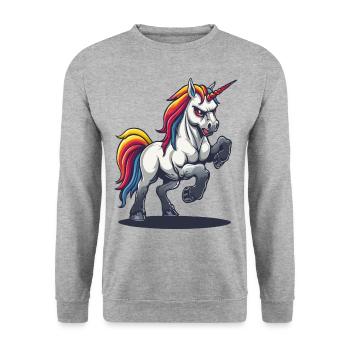 Licorne musclée en colère avec une crinière aux couleurs de l’arc-en-ciel - Sweat-shirt Unisexe - gris chiné - Devant - Alina (178cm) & Michal (187cm)