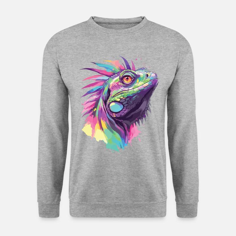 Leguan Echse Reptil Tier Natur Tropen Bunt Kunst - Unisex Pullover - Weißgrau meliert