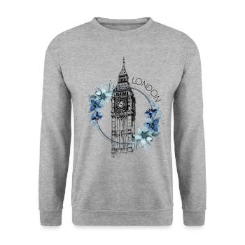London Big Ben England Blumen Line Art Kunst - Unisex Pullover - Weißgrau meliert - Vorne - Alina (178cm) & Michal (187cm)