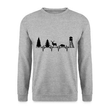 Le pouls cardiaque du chasseur | Couleur changeable - Sweat-shirt Unisexe - gris chiné - Devant - Alina (178cm) & Michal (187cm)