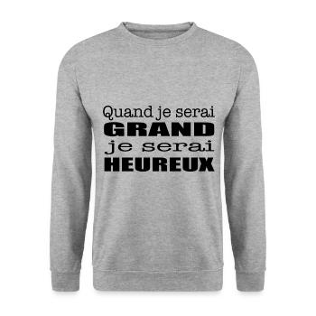 Quand je serai grand je serai heureux - Sweat-shirt Unisexe - gris chiné - Devant - Alina (178cm) & Michal (187cm)