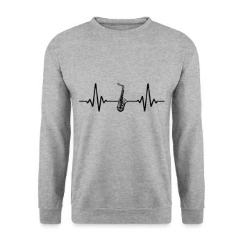 Battements de cœur de saxophone | Couleur changeable - Sweat-shirt Unisexe - gris chiné - Devant - Alina (178cm) & Michal (187cm)