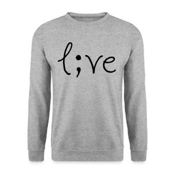 Projekt Semikolon Live Depression Suicide Geschenk - Unisex Pullover - Weißgrau meliert - Vorne - Alina (178cm) & Michal (187cm)