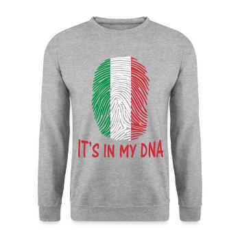 Aufkleber Design Flagge von Italien Italien ist es in meiner DNA - Unisex Pullover - Weißgrau meliert - Vorne - Alina (178cm) & Michal (187cm)