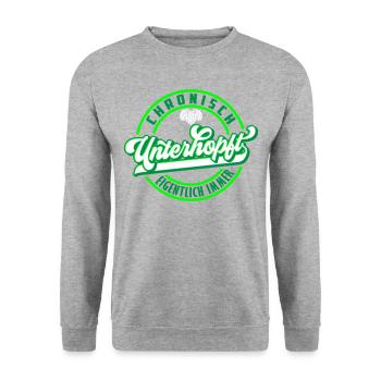 Farben änderbar | Chronisch Unterhopft Bier Feiern - Unisex Pullover - Weißgrau meliert - Vorne - Alina (178cm) & Michal (187cm)