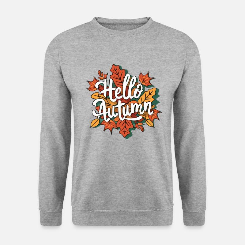Hello Autumn Herbst Blätter - Unisex Pullover - Weißgrau meliert