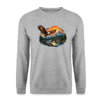 WILDE FREIHEIT – Berge, Adler, Natur - Unisex Pullover - Weißgrau meliert - Vorne - Alina (178cm) & Michal (187cm)