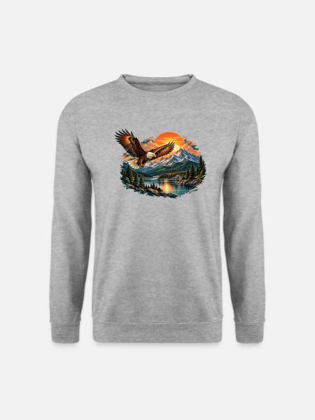 WILDE FREIHEIT – Berge, Adler, Natur - Unisex Pullover - Weißgrau meliert