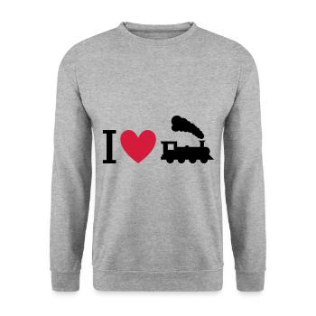 Ich liebe Dampflokomotiven - Unisex Pullover - Weißgrau meliert - Vorne - Alina (178cm) & Michal (187cm)