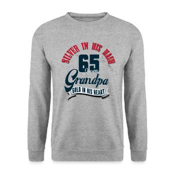 Grand-père, 65e anniversaire, 65 ans, cadeau - Sweat-shirt Unisexe - gris chiné - Devant - Alina (178cm) & Michal (187cm)