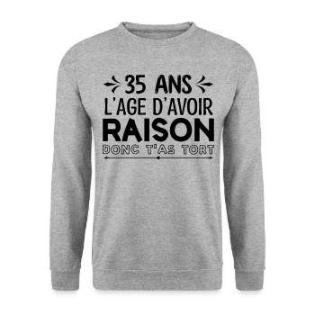 35 ans - cadeau d’anniversaire amusant 35 ans !!! - Sweat-shirt Unisexe - gris chiné - Devant - Alina (178cm) & Michal (187cm)