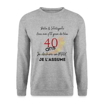 anniversaire 40 ans - Sweat-shirt Unisexe - gris chiné - Devant - Alina (178cm) & Michal (187cm)