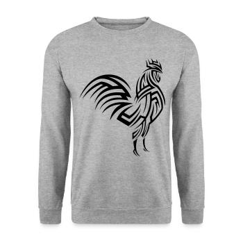 Hahn Tribal Tattoo - Unisex Pullover - Weißgrau meliert - Vorne - Alina (178cm) & Michal (187cm)