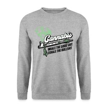 Colors can be changed | Cannanis Inhale Exhale - Unisex Sweatshirt - salt & pepper - Front - Alina (178cm) & Michal (187cm)