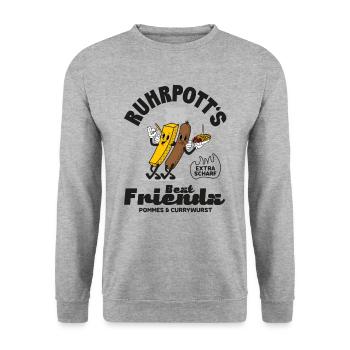 Ruhrpott Motiv - Pommes & Currywurst, Funny - Unisex Pullover - Weißgrau meliert - Vorne - Alina (178cm) & Michal (187cm)