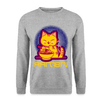 Drôle de chat Ramen Noodles Kawaii Manga Design - Sweat-shirt Unisexe - gris chiné - Devant - Alina (178cm) & Michal (187cm)