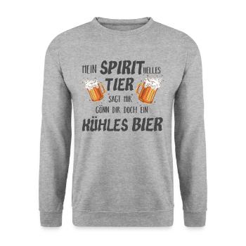 Mein SPIRITuelles TIER sagt mir gönn dir ein BIER☺ - Unisex Pullover - Weißgrau meliert - Vorne - Alina (178cm) & Michal (187cm)