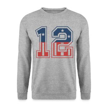 Numéro 12 États-Unis - Sweat-shirt Unisexe - gris chiné - Devant - Alina (178cm) & Michal (187cm)