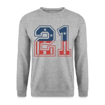Numéro 21 États-Unis - Sweat-shirt Unisexe - gris chiné - Devant - Alina (178cm) & Michal (187cm)