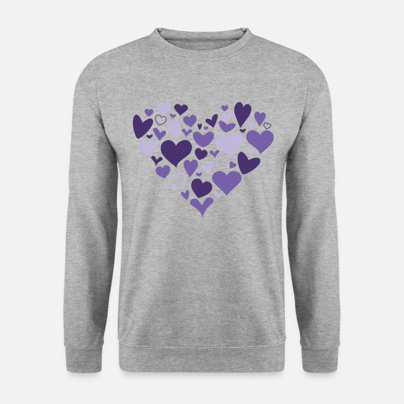 Lila Herz der Herzen - Unisex Pullover - Weißgrau meliert