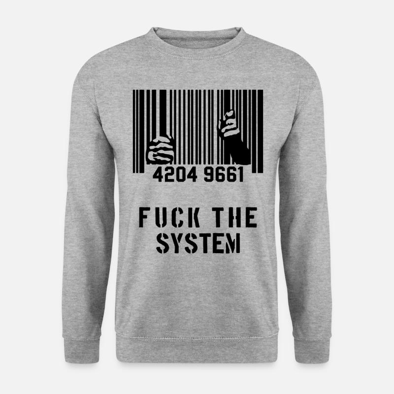 FUCK THE SYSTEM Barcode Gefaengnis - Unisex Pullover - Weißgrau meliert