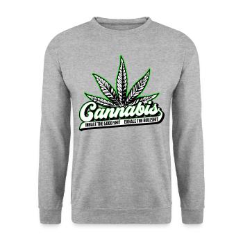 Colors can be changed | Cannanis Inhale Exhale - Unisex Sweatshirt - salt & pepper - Front - Alina (178cm) & Michal (187cm)