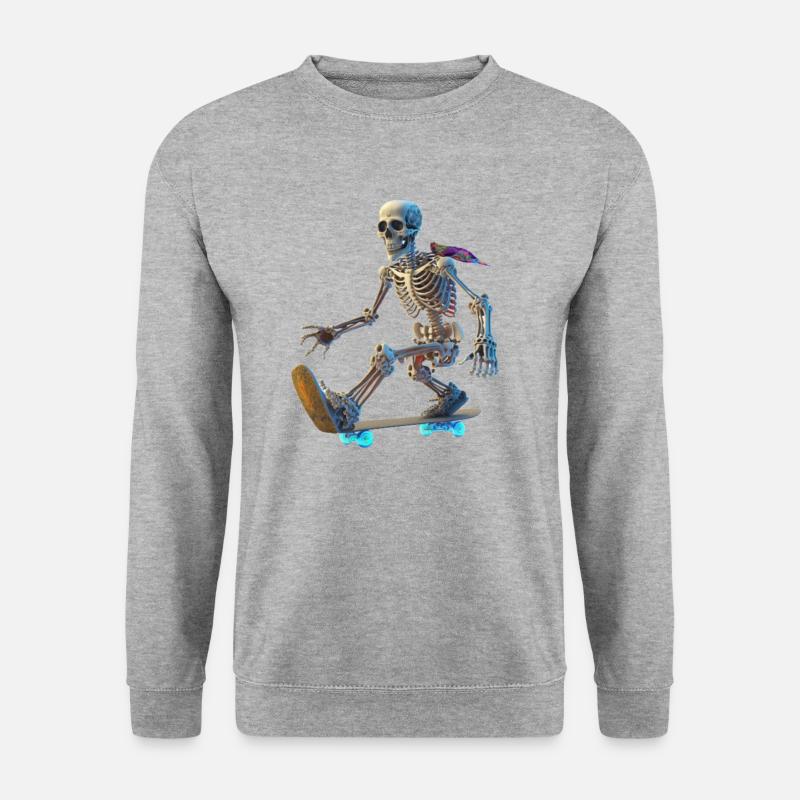 Skelett Skateboarder - Unisex Pullover - Weißgrau meliert