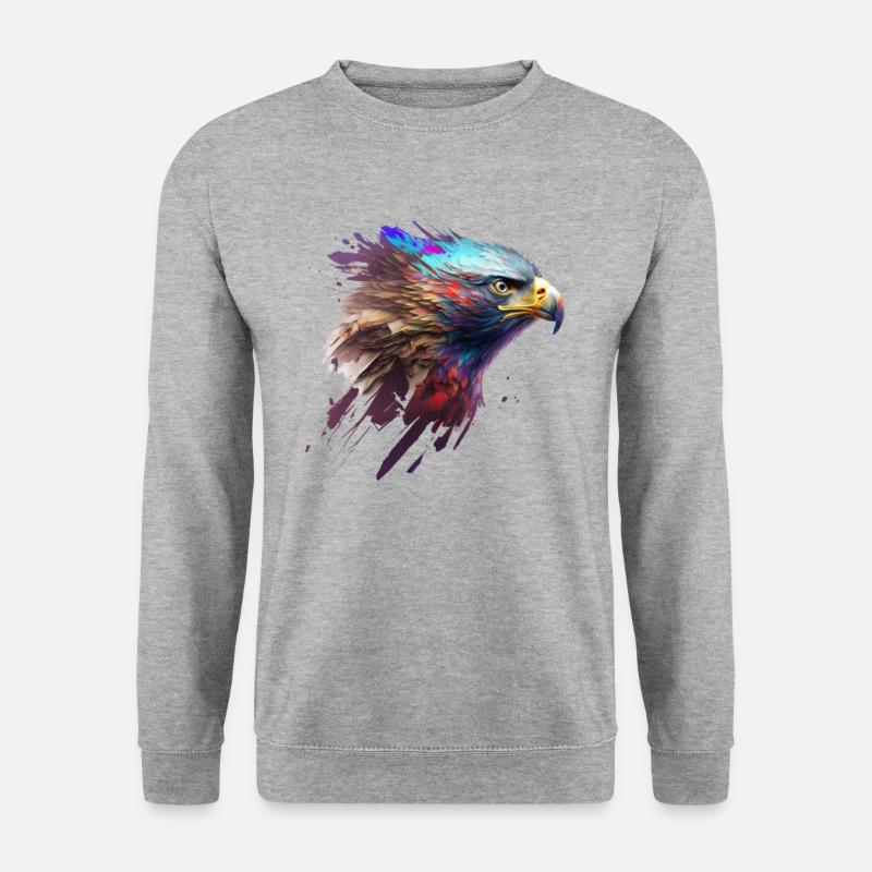 Mächtiger Adler: Ein modernes Ölbild - Unisex Pullover - Weißgrau meliert