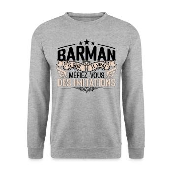 Barman cadeau Barman le vrai Barman - Sweat-shirt Unisexe - gris chiné - Devant - Alina (178cm) & Michal (187cm)