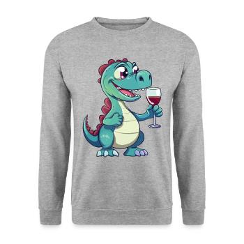 Dino Wine Vino Dinosaur T-Rex Red Wine Drôle - Sweat-shirt Unisexe - gris chiné - Devant - Alina (178cm) & Michal (187cm)
