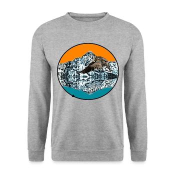 falcon mountain blue orange - Unisex Pullover - Weißgrau meliert - Vorne - Alina (178cm) & Michal (187cm)