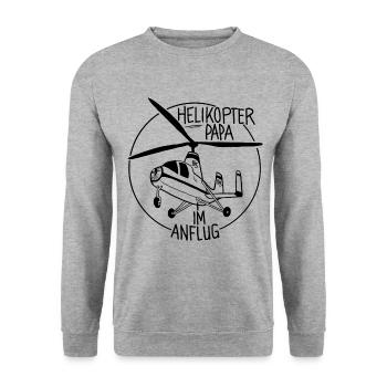Helikopter Papa im Anflug [schwarz] - Unisex Pullover - Weißgrau meliert - Vorne - Alina (178cm) & Michal (187cm)