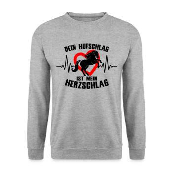 Herzschlag Pferd Hufschlag | Farben änderbar - Unisex Pullover - Weißgrau meliert - Vorne - Alina (178cm) & Michal (187cm)