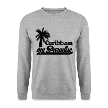 Farbe änderbar | Caribbean my Paradise - Unisex Pullover - Weißgrau meliert - Vorne - Alina (178cm) & Michal (187cm)