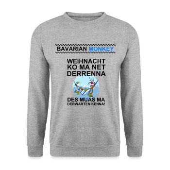 Bavarian Monkey "derwarten kenna" schwarz - Unisex Pullover - Weißgrau meliert - Vorne - Alina (178cm) & Michal (187cm)