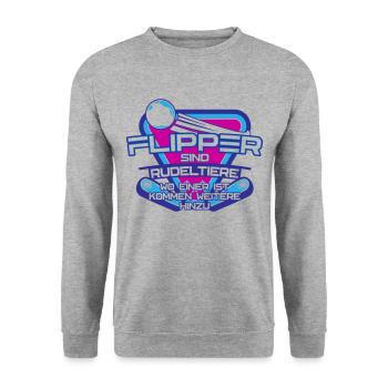 Flipper sind Rudeltiere Pinball | Farben änderbar - Unisex Pullover - Weißgrau meliert - Vorne - Alina (178cm) & Michal (187cm)