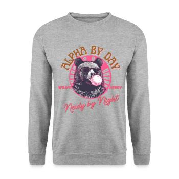 Ours avec chewing-gum rose et lunettes de soleil - Sweat-shirt Unisexe - gris chiné - Devant - Alina (178cm) & Michal (187cm)