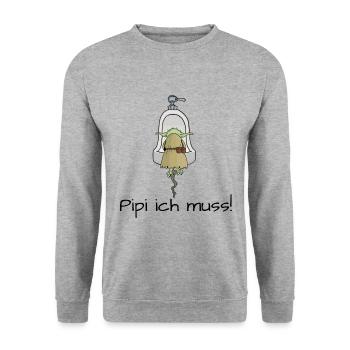 Babyyoda muss aufs Klo! - Unisex Pullover - Weißgrau meliert - Vorne - Alina (178cm) & Michal (187cm)