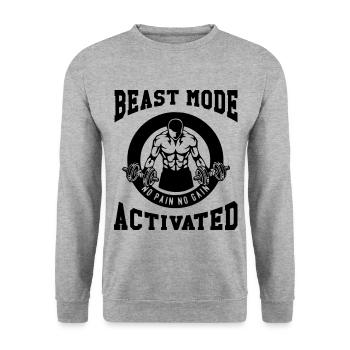 Mode Bête activé 3- Gymnase Fitness Bodybuilder - Sweat-shirt Unisexe - gris chiné - Devant - Alina (178cm) & Michal (187cm)