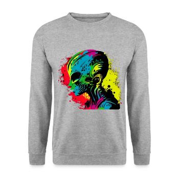 Cool Retro Futuristic Alien - Rainbow - Unisex Sweatshirt - salt & pepper - Front - Alina (178cm) & Michal (187cm)