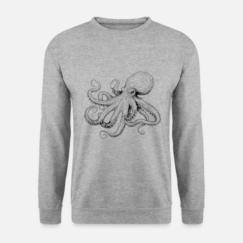 Zarte Oktopus Kraken Illustration in schwarz - Unisex Pullover - Weißgrau meliert