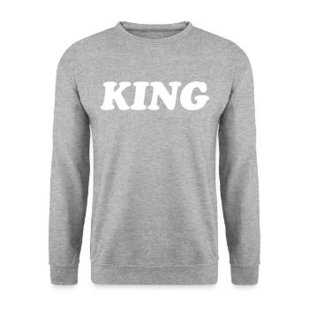 KING - Unisex Pullover - Weißgrau meliert - Vorne - Alina (178cm) & Michal (187cm)