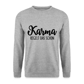 Karma Regelt Das Schon - Unisex Pullover - Weißgrau meliert - Vorne - Alina (178cm) & Michal (187cm)