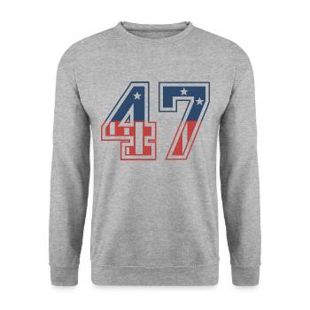 Nummer 47 USA - Unisex Pullover - Weißgrau meliert - Vorne - Alina (178cm) & Michal (187cm)