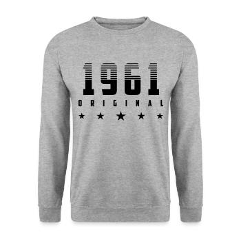 Farbe änderbar | Original 1961 Geburtsjahr - Unisex Pullover - Weißgrau meliert - Vorne - Alina (178cm) & Michal (187cm)