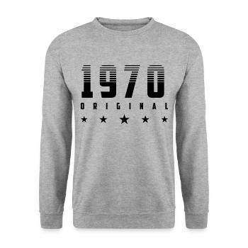 Farbe änderbar | Original 1970 Geburtsjahr - Unisex Pullover - Weißgrau meliert - Vorne - Alina (178cm) & Michal (187cm)