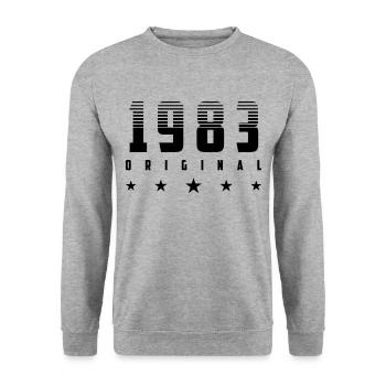 Original 1983 Geburtsjahr | Farbe änderbar | - Unisex Pullover - Weißgrau meliert - Vorne - Alina (178cm) & Michal (187cm)