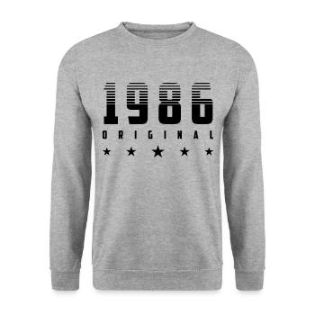 Original 1986 Geburtsjahr | Farbe änderbar | - Unisex Pullover - Weißgrau meliert - Vorne - Alina (178cm) & Michal (187cm)