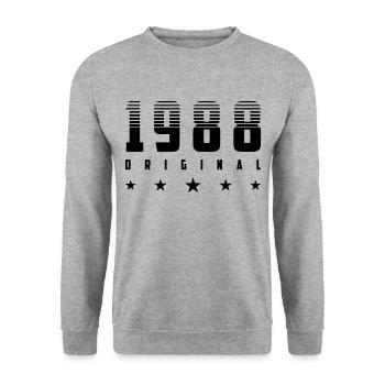 Original 1988 Geburtsjahr | Farbe änderbar | - Unisex Pullover - Weißgrau meliert - Vorne - Alina (178cm) & Michal (187cm)