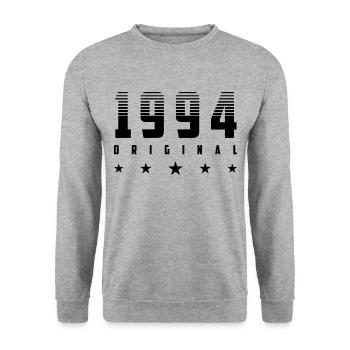 Original 1987 Geburtsjahr | Farbe änderbar | - Unisex Pullover - Weißgrau meliert - Vorne - Alina (178cm) & Michal (187cm)